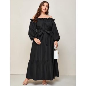 ◾️Eloquii Ruffle Off Shoulder Dress With Waist Tie Belt